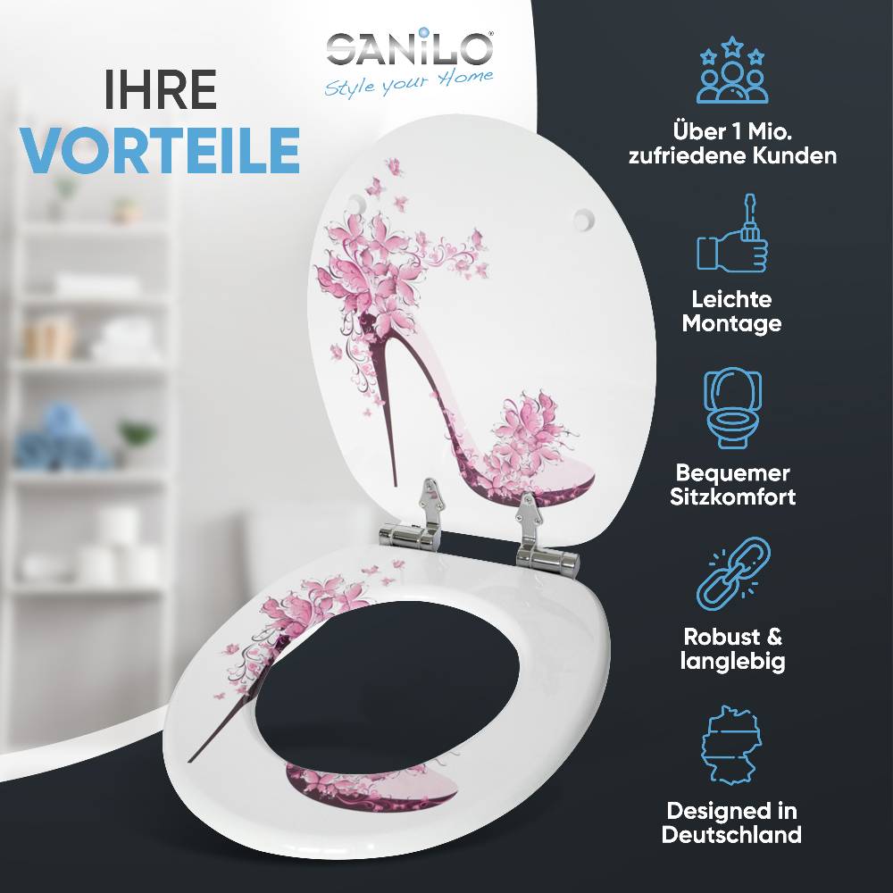 Sanilo WC-Sitz mit Absenkautomatik Schuh - Premium Toilettendeckel direkt vom Hersteller