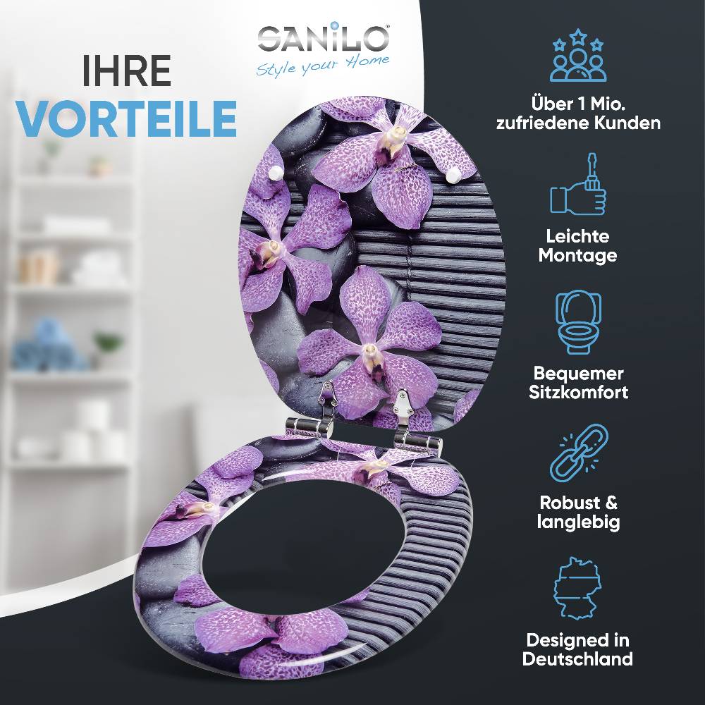Sanilo WC-Sitz mit Absenkautomatik Vanda - Premium Toilettendeckel direkt vom Hersteller