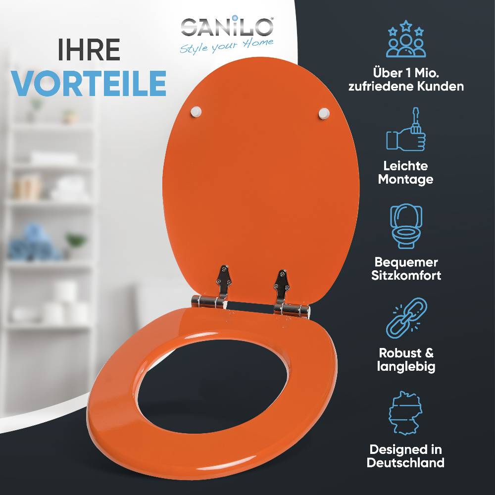 Sanilo WC-Sitz mit Absenkautomatik Orange - Premium Toilettendeckel direkt vom Hersteller