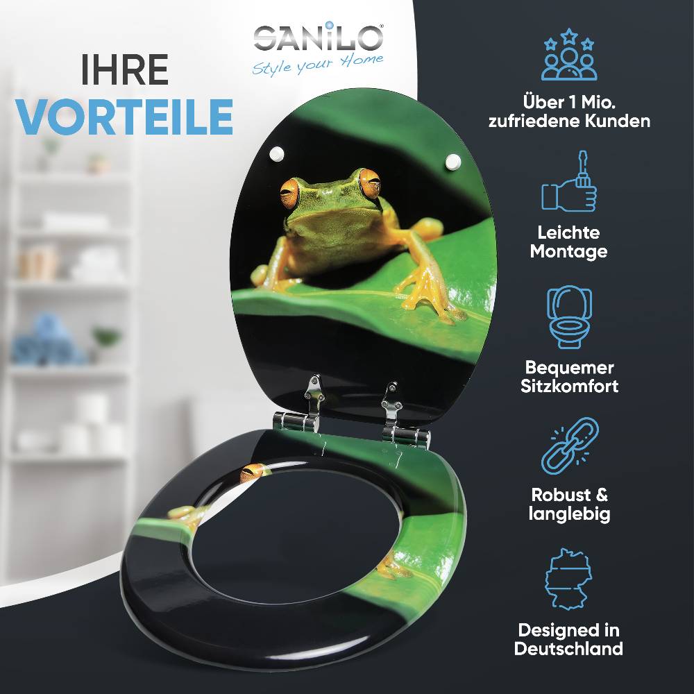 Sanilo WC-Sitz mit Absenkautomatik Frosch Grün - Premium Toilettendeckel direkt vom Hersteller