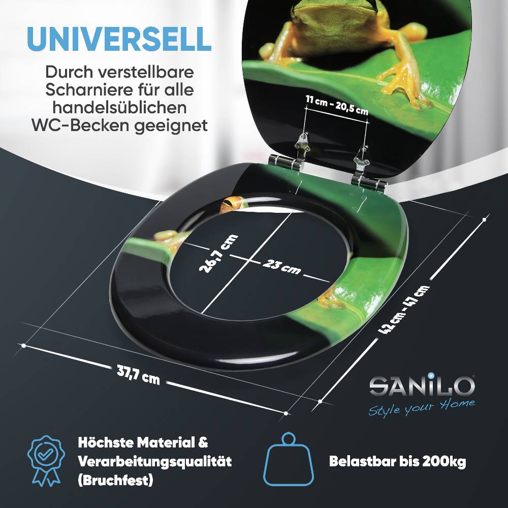Sanilo WC-Sitz mit Absenkautomatik Frosch Grün - Premium Toilettendeckel direkt vom Hersteller Kostenlose Rückgabe