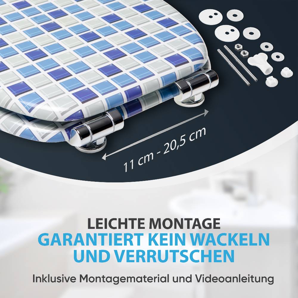 Sanilo WC-Sitz mit Absenkautomatik Mosaik Blau - Premium Toilettendeckel direkt vom Hersteller Neueste Stile
