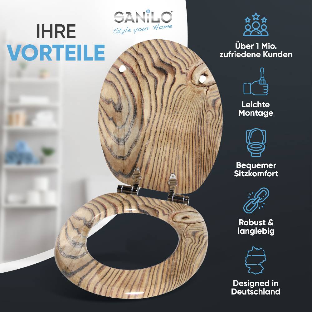 Sanilo WC-Sitz mit Absenkautomatik Grain - Premium Toilettendeckel direkt vom Hersteller