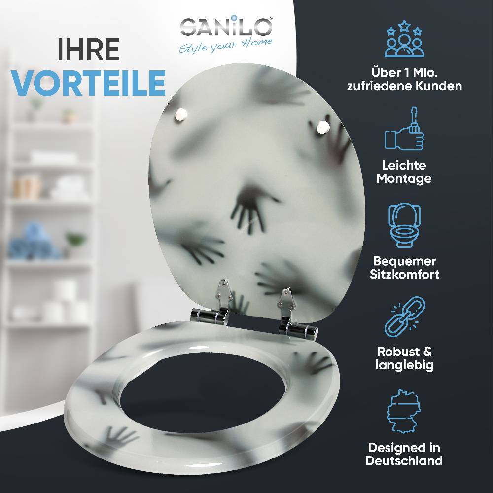 Sanilo WC-Sitz mit Absenkautomatik Shadow Hands - Premium Toilettendeckel direkt vom Hersteller