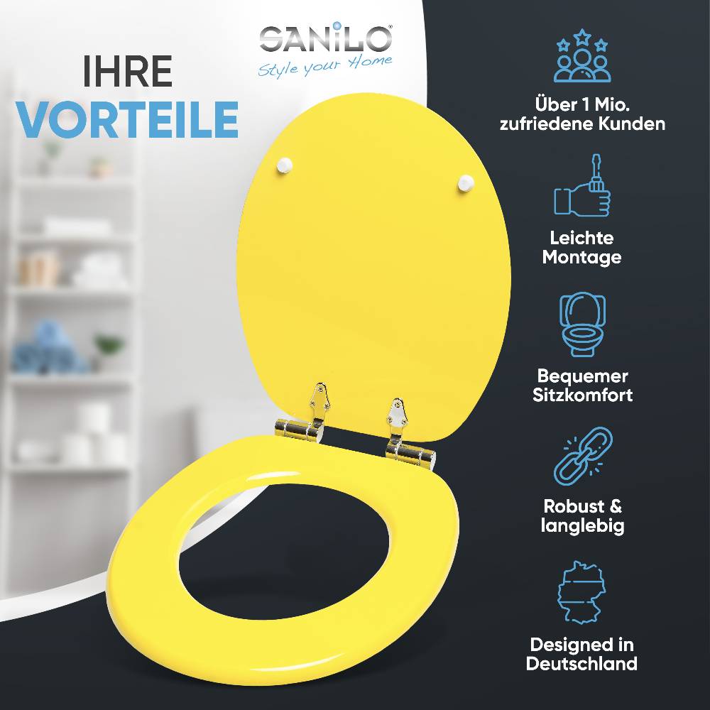 Sanilo WC-Sitz mit Absenkautomatik Gelb - Premium Toilettendeckel direkt vom Hersteller
