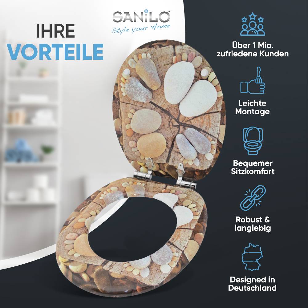 Sanilo WC-Sitz mit Absenkautomatik Stone Feet - Premium Toilettendeckel direkt vom Hersteller