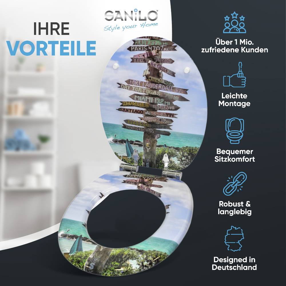 Sanilo WC-Sitz mit Absenkautomatik Key West - Premium Toilettendeckel direkt vom Hersteller Kostenloser Versand international