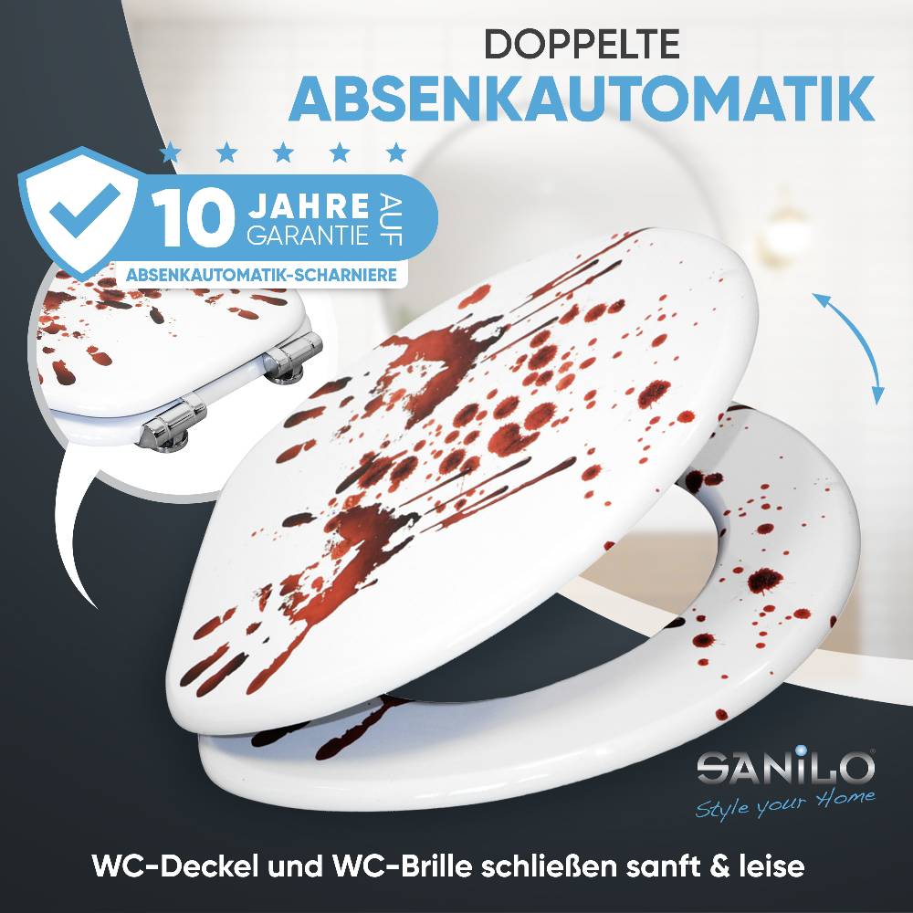 Sanilo WC-Sitz mit Absenkautomatik Blood Hands - Premium Toilettendeckel direkt vom Hersteller Speichern exportieren
