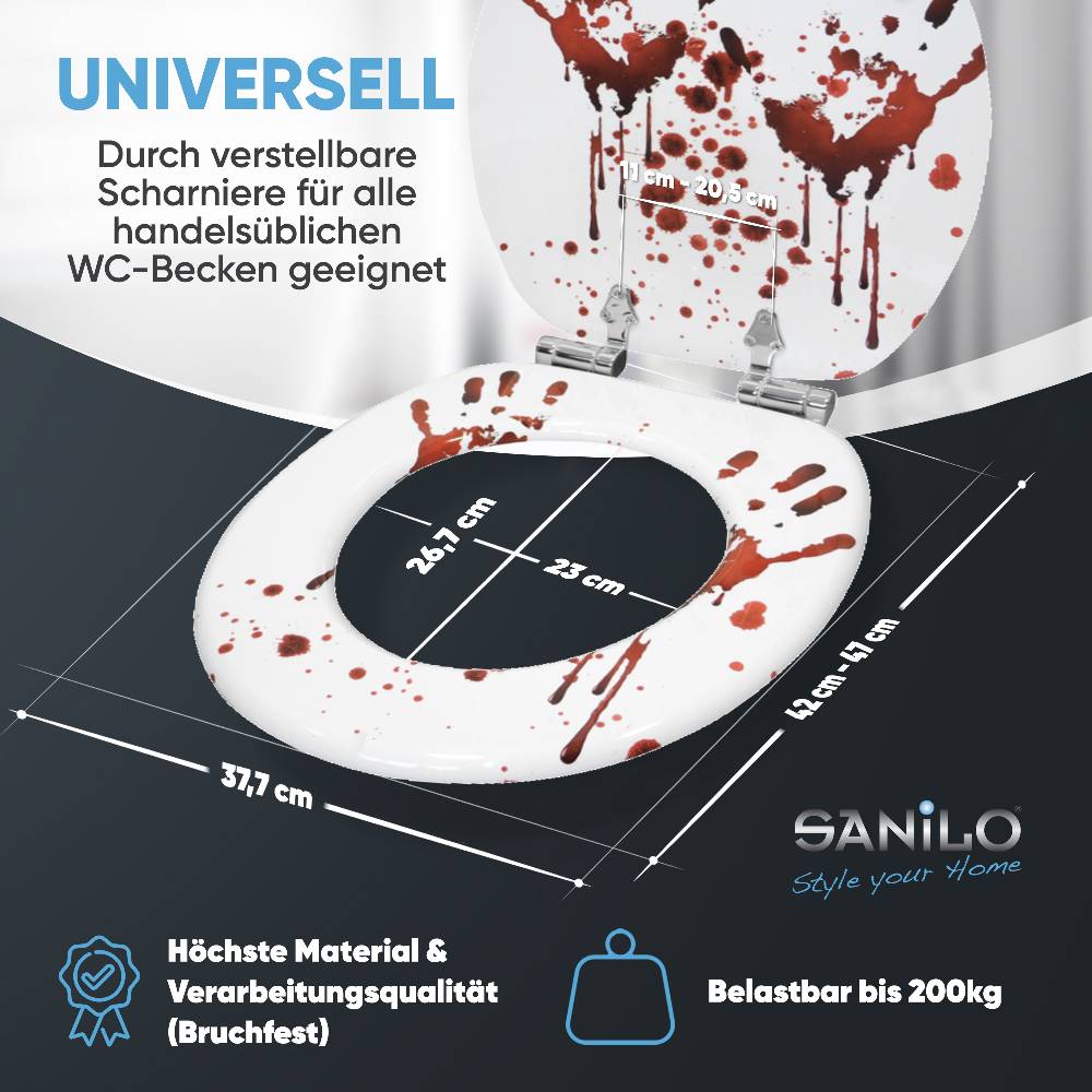 Sanilo WC-Sitz mit Absenkautomatik Blood Hands - Premium Toilettendeckel direkt vom Hersteller Speichern exportieren