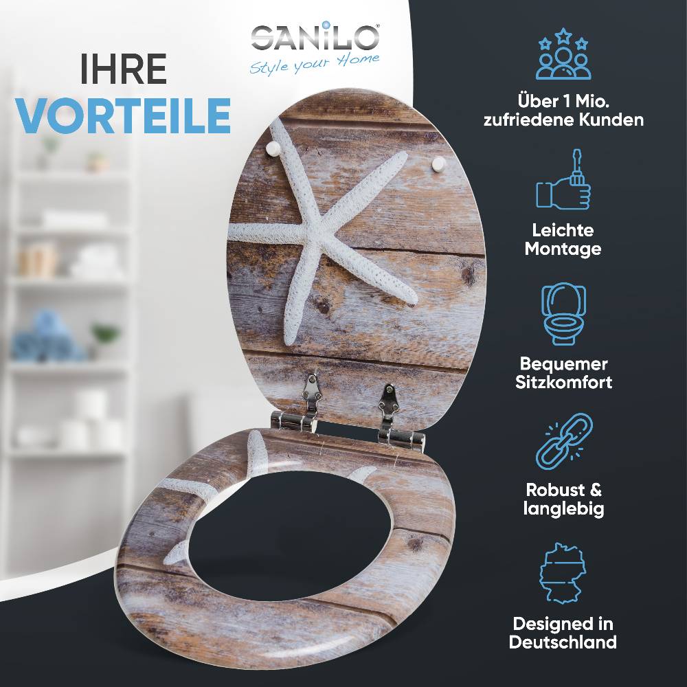 Sanilo WC-Sitz mit Absenkautomatik Bahia - Premium Toilettendeckel direkt vom Hersteller