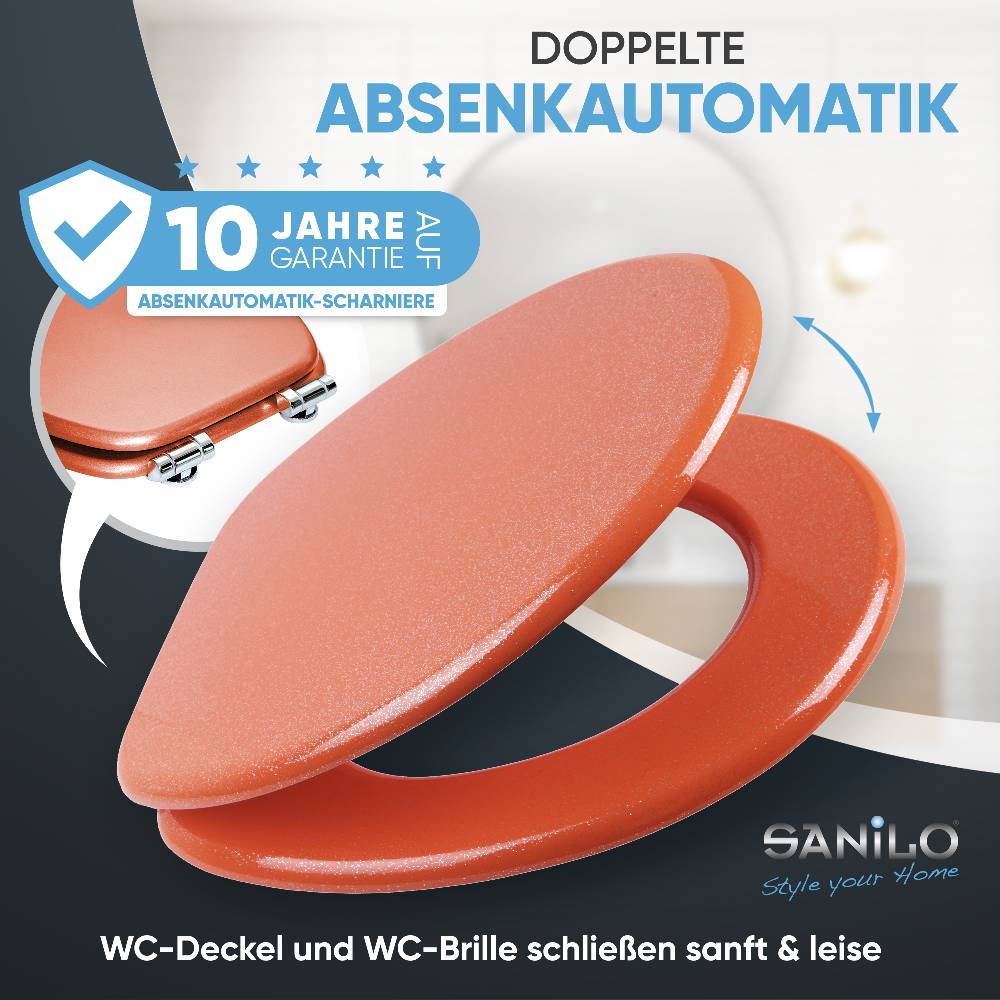 Sanilo WC-Sitz mit Absenkautomatik Glitzer Orange - Premium Toilettendeckel direkt vom Hersteller 2025