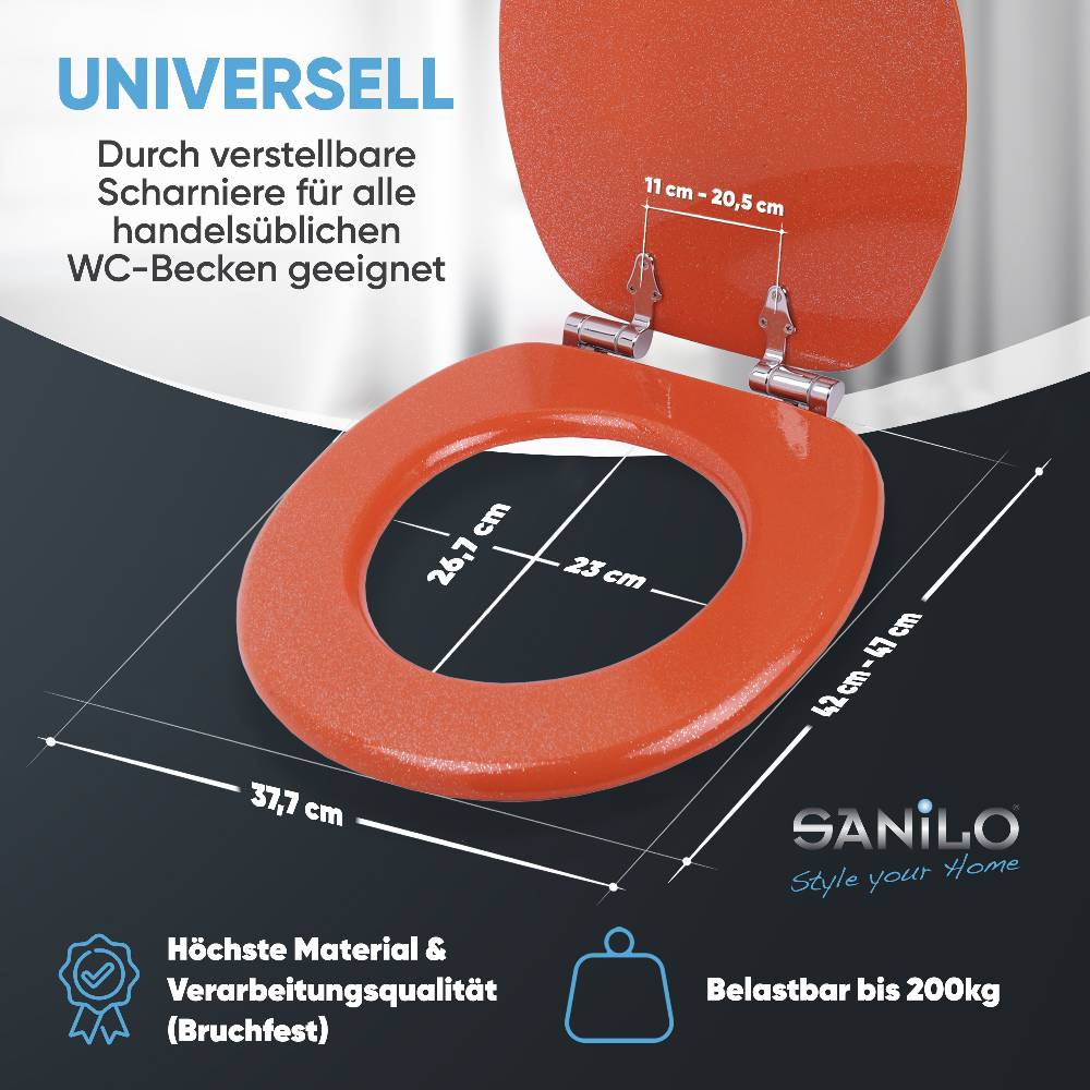 Sanilo WC-Sitz mit Absenkautomatik Glitzer Orange - Premium Toilettendeckel direkt vom Hersteller 2025