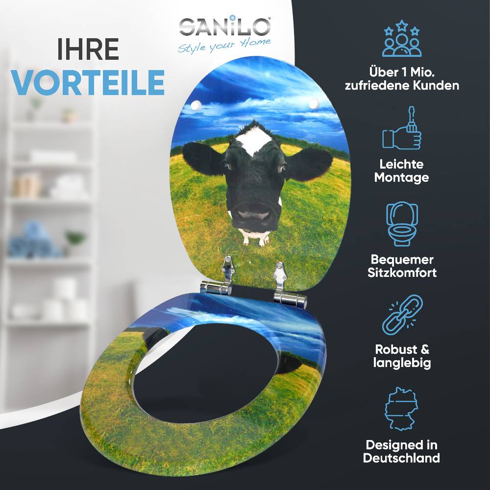 Sanilo WC-Sitz mit Absenkautomatik Kuhkopf - Premium Toilettendeckel direkt vom Hersteller