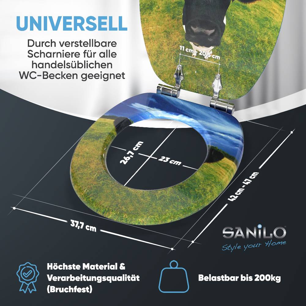 Sanilo WC-Sitz mit Absenkautomatik Kuhkopf - Premium Toilettendeckel direkt vom Hersteller Online