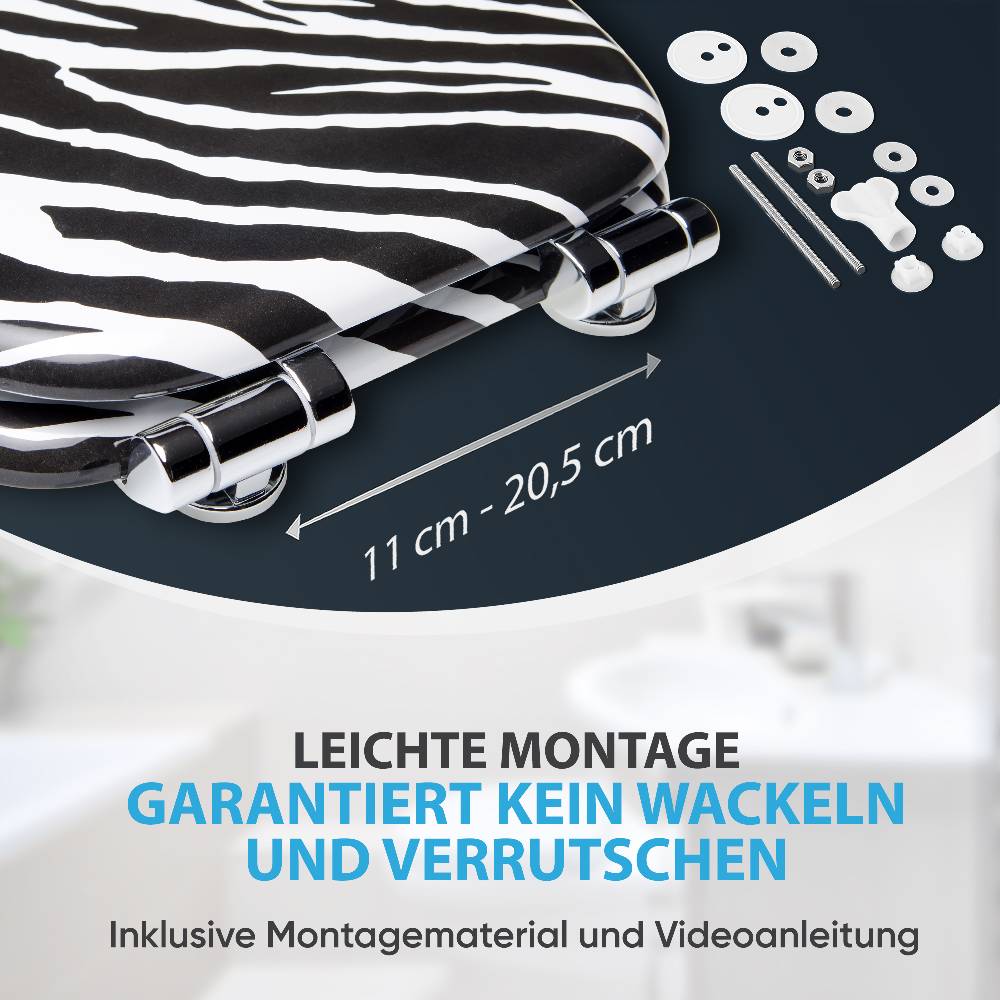 Sanilo WC-Sitz mit Absenkautomatik Zebra Look - Premium Toilettendeckel direkt vom Hersteller Auslauf