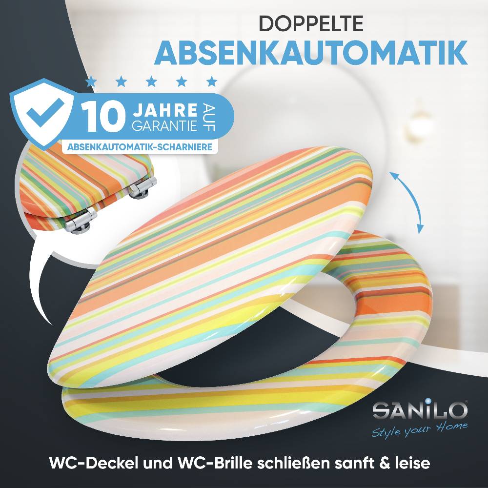 Sanilo WC-Sitz mit Absenkautomatik Starstripes - Premium Toilettendeckel direkt vom Hersteller Verkauf