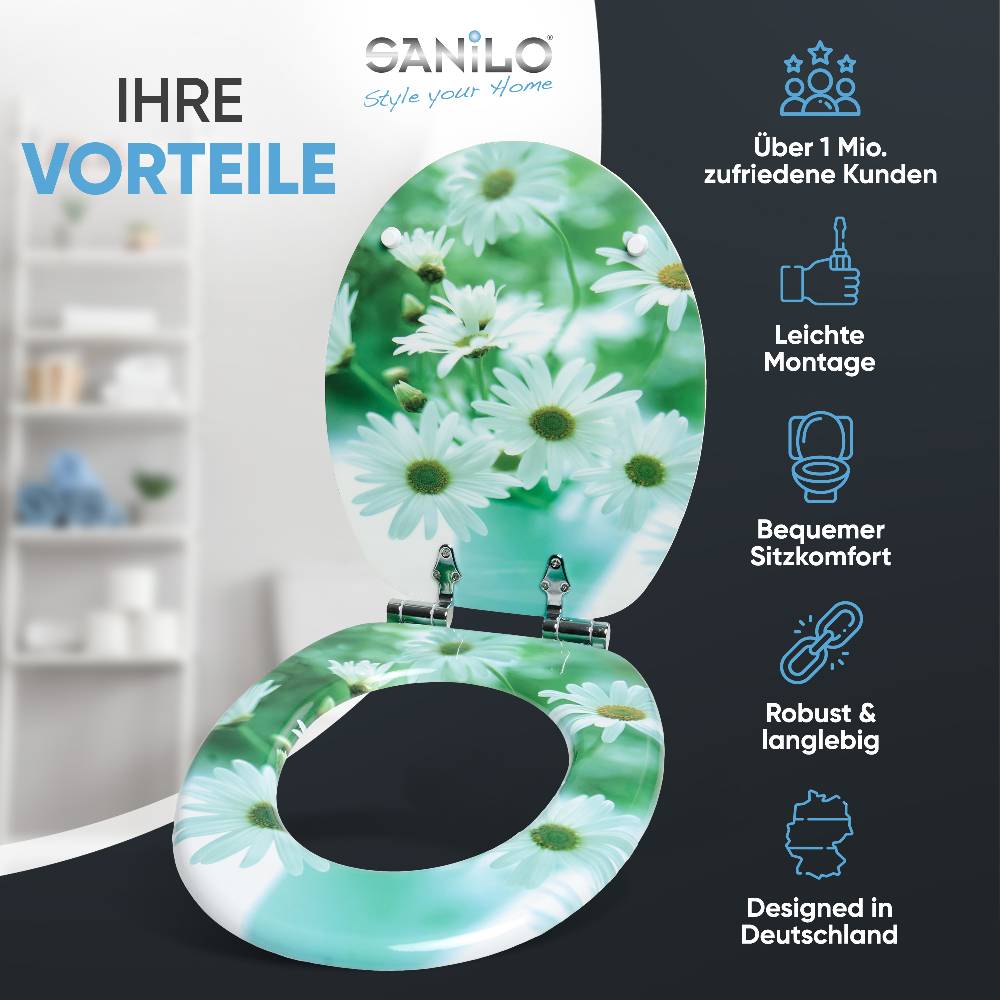 Sanilo WC-Sitz mit Absenkautomatik Margeriten - Premium Toilettendeckel direkt vom Hersteller