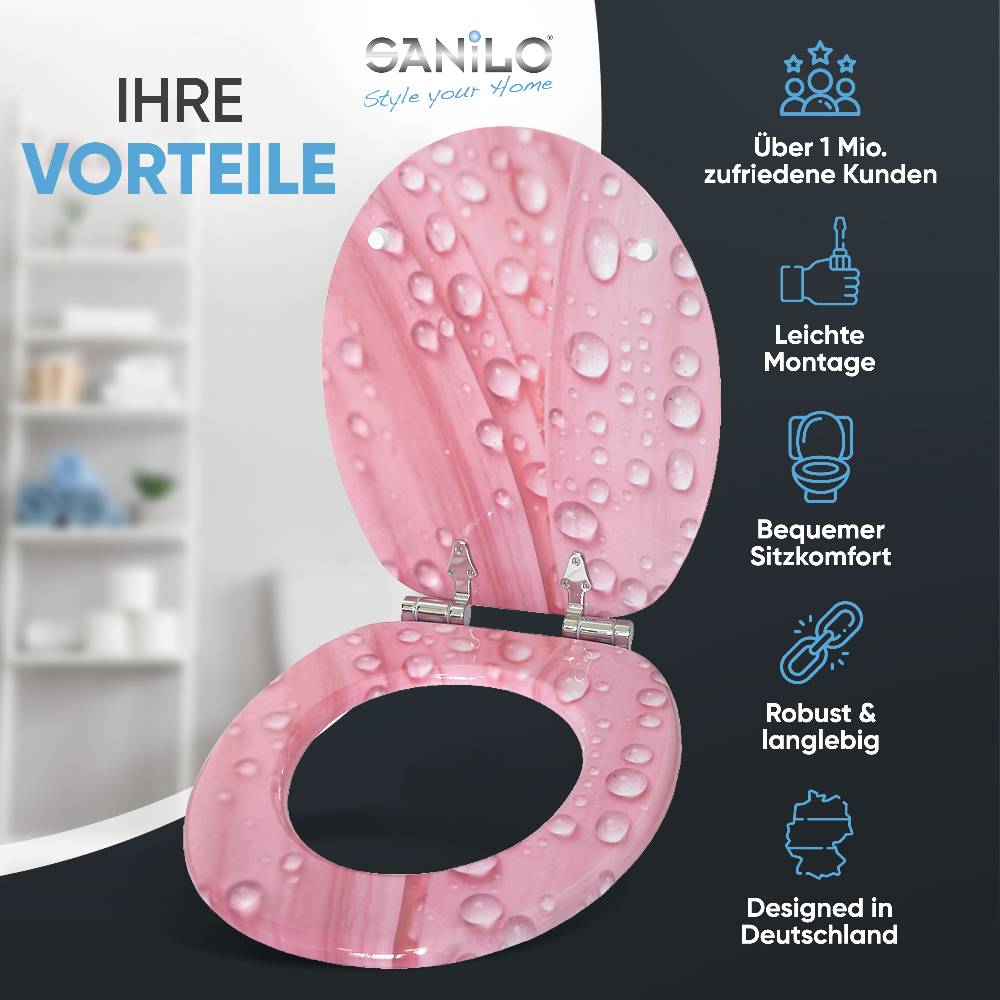 Sanilo WC-Sitz mit Absenkautomatik Pink Flower - Premium Toilettendeckel direkt vom Hersteller