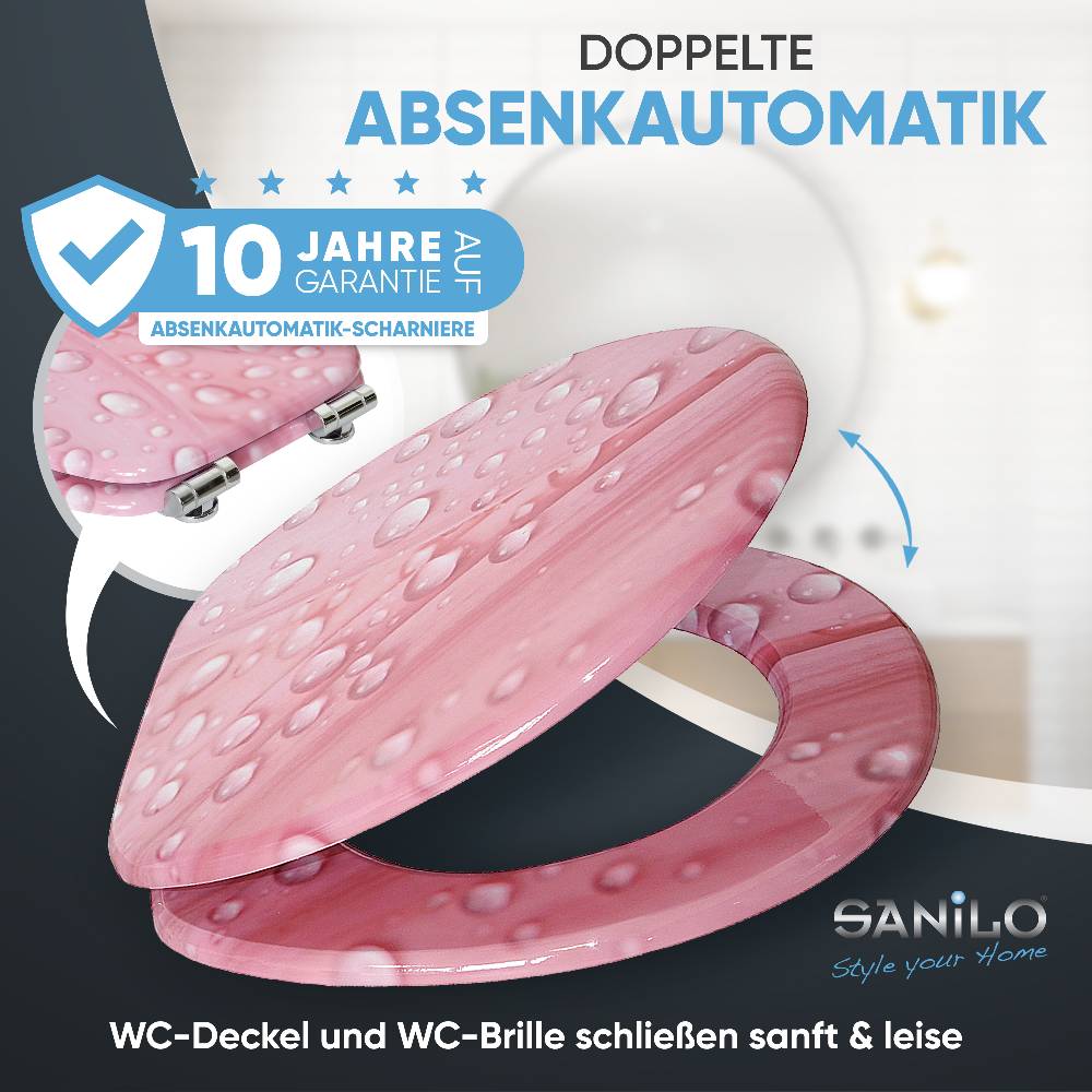 Sanilo WC-Sitz mit Absenkautomatik Pink Flower - Premium Toilettendeckel direkt vom Hersteller Schlussverkauf