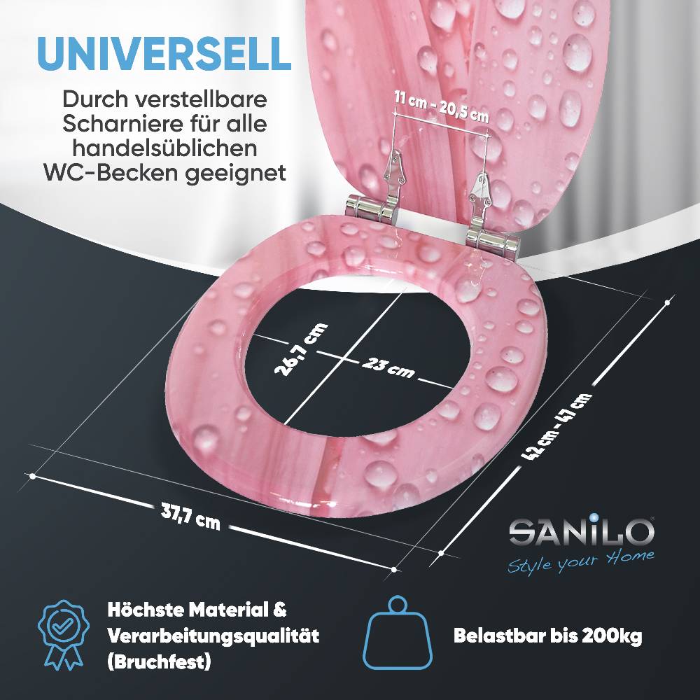 Sanilo WC-Sitz mit Absenkautomatik Pink Flower - Premium Toilettendeckel direkt vom Hersteller Schlussverkauf