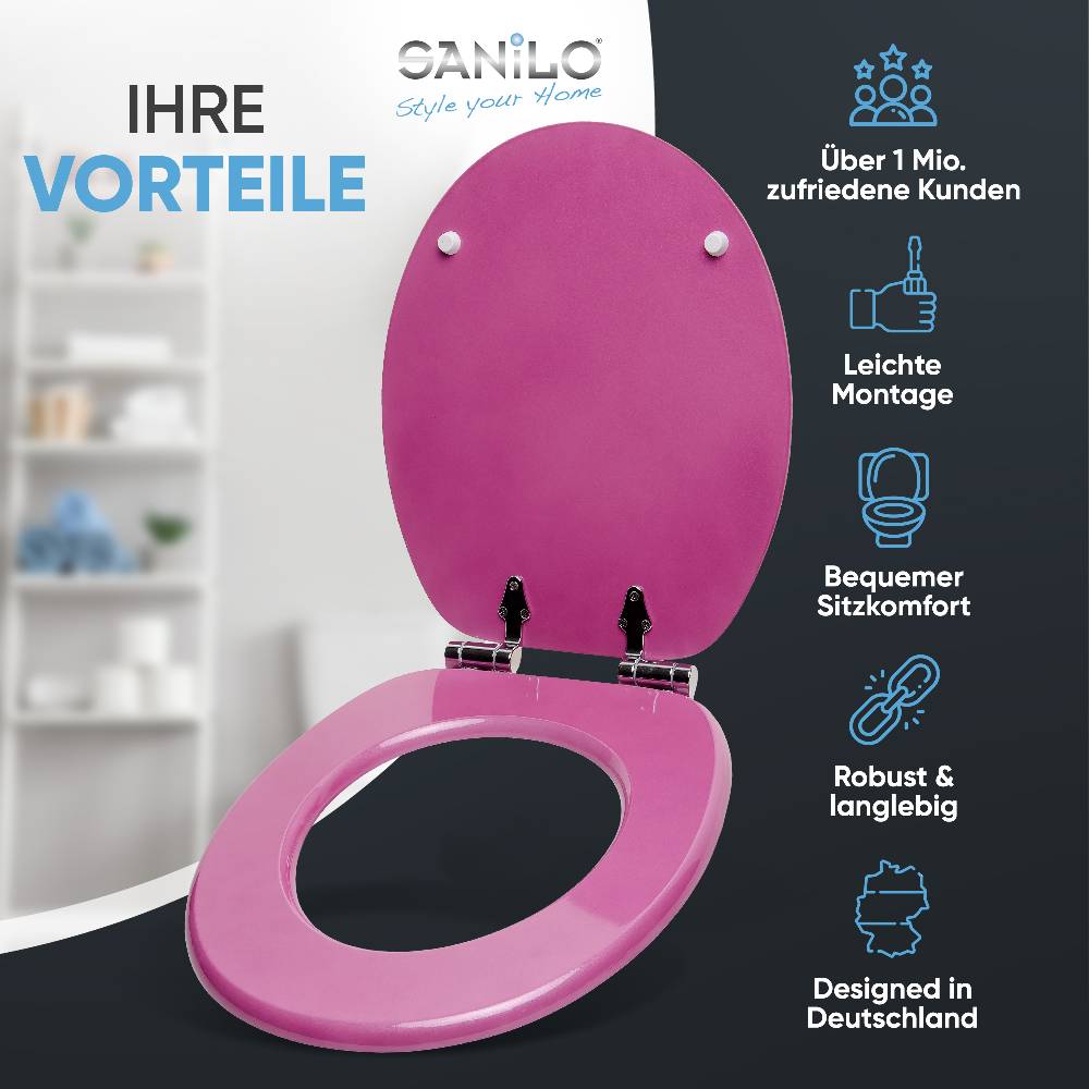 Sanilo WC-Sitz mit Absenkautomatik Glitzer Pink - Premium Toilettendeckel direkt vom Hersteller