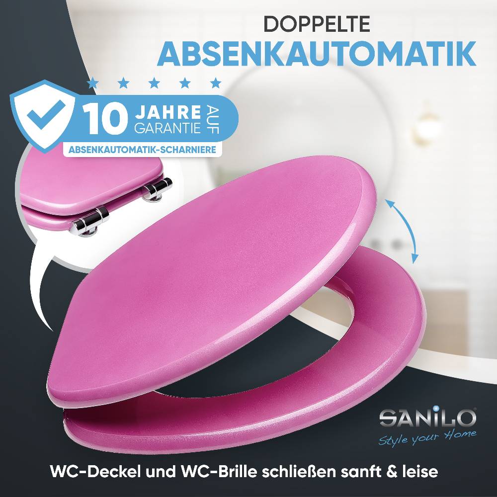 Sanilo WC-Sitz mit Absenkautomatik Glitzer Pink - Premium Toilettendeckel direkt vom Hersteller Cyber Monday