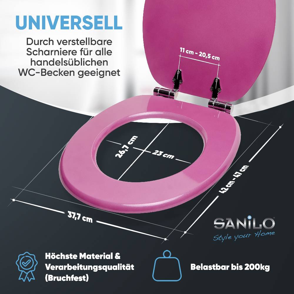 Sanilo WC-Sitz mit Absenkautomatik Glitzer Pink - Premium Toilettendeckel direkt vom Hersteller Cyber Monday