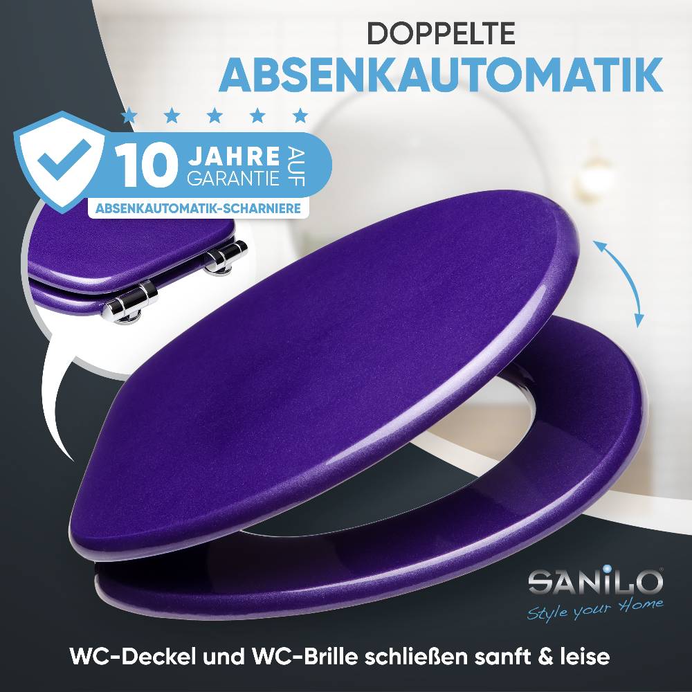 Sanilo WC-Sitz mit Absenkautomatik Glitzer Lila - Premium Toilettendeckel direkt vom Hersteller Osterangebot