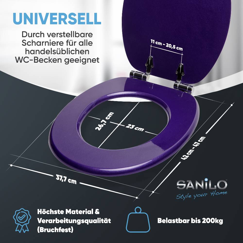 Sanilo WC-Sitz mit Absenkautomatik Glitzer Lila - Premium Toilettendeckel direkt vom Hersteller Osterangebot