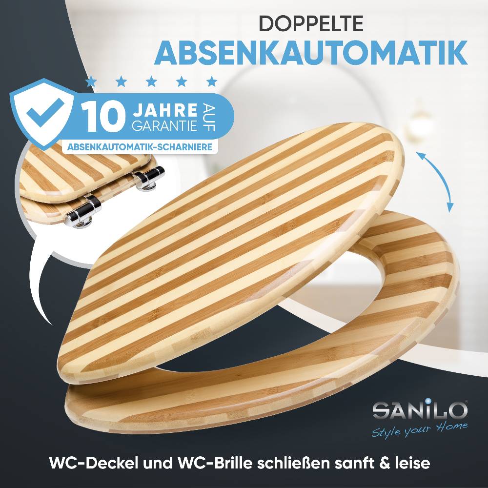 Sanilo WC-Sitz mit Absenkautomatik Bambus Gestreift - Premium Toilettendeckel direkt vom Hersteller Vatertagsangebot