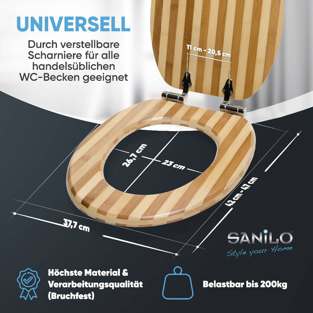 Sanilo WC-Sitz mit Absenkautomatik Bambus Gestreift - Premium Toilettendeckel direkt vom Hersteller Vatertagsangebot