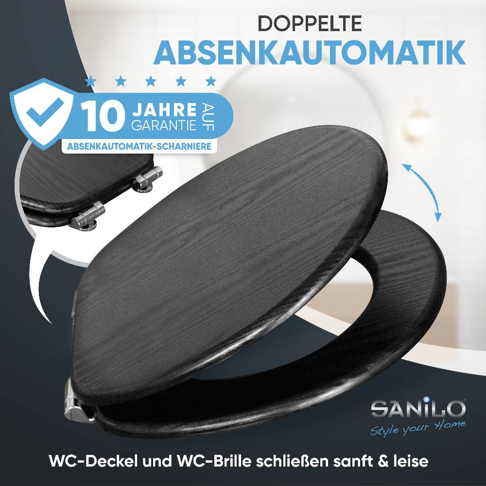 Sanilo WC-Sitz mit Absenkautomatik Black Wood - Premium Toilettendeckel direkt vom Hersteller Neueste Mode