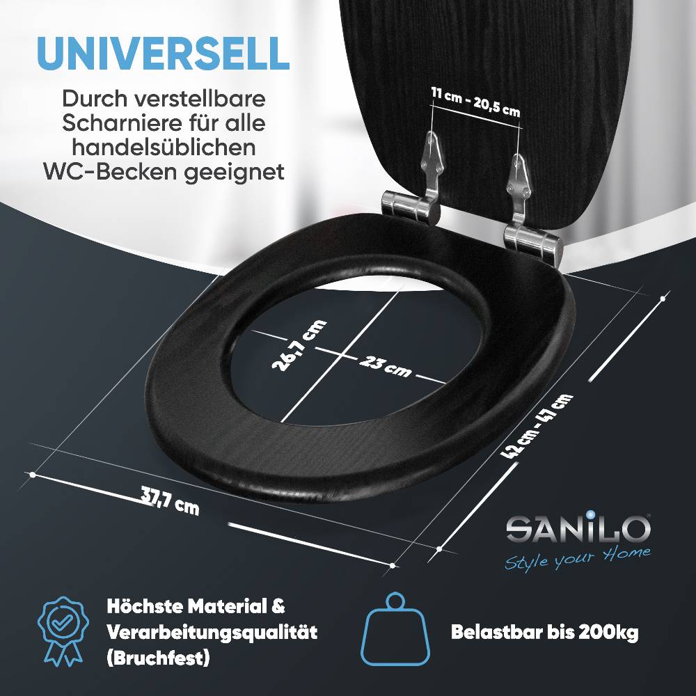Sanilo WC-Sitz mit Absenkautomatik Black Wood - Premium Toilettendeckel direkt vom Hersteller Neueste Mode