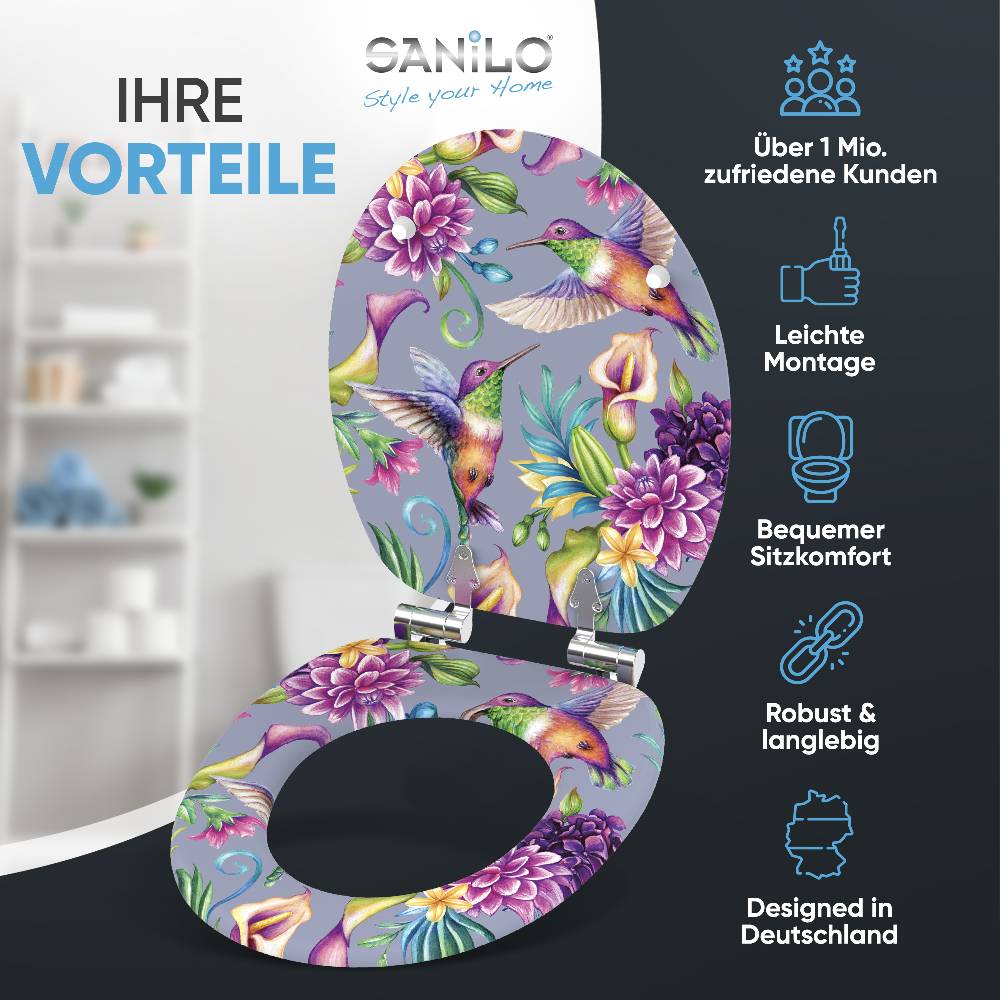 Sanilo WC-Sitz mit Absenkautomatik Kolibri - Premium Toilettendeckel direkt vom Hersteller