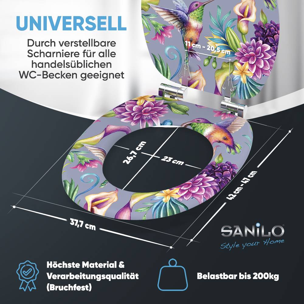 Sanilo WC-Sitz mit Absenkautomatik Kolibri - Premium Toilettendeckel direkt vom Hersteller Online Outlet