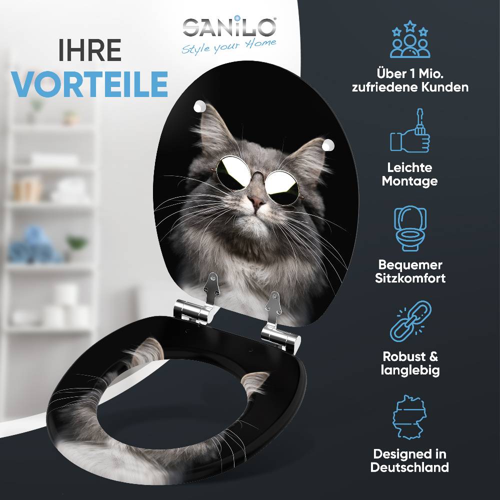 Sanilo WC-Sitz mit Absenkautomatik Cool Cat - Premium Toilettendeckel direkt vom Hersteller