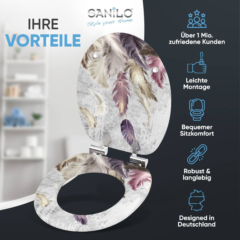 Sanilo WC-Sitz mit Absenkautomatik Federn - Premium Toilettendeckel direkt vom Hersteller