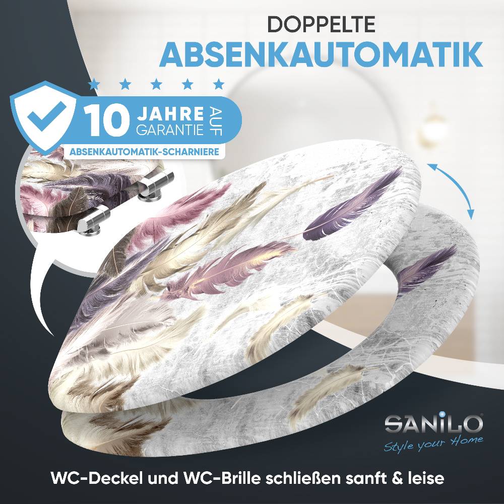 Sanilo WC-Sitz mit Absenkautomatik Federn - Premium Toilettendeckel direkt vom Hersteller Auslauf