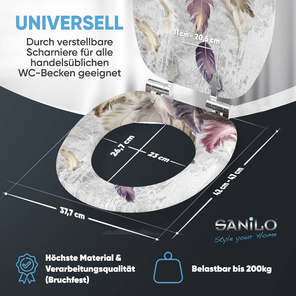 Sanilo WC-Sitz mit Absenkautomatik Federn - Premium Toilettendeckel direkt vom Hersteller Auslauf