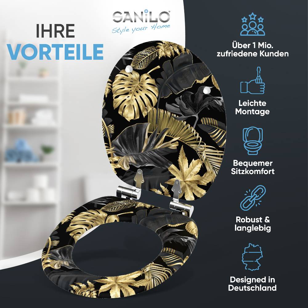 Sanilo WC-Sitz mit Absenkautomatik Golden Leaves - Premium Toilettendeckel direkt vom Hersteller