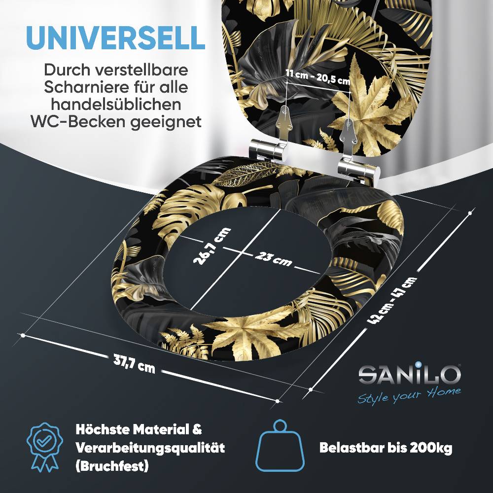 Sanilo WC-Sitz mit Absenkautomatik Golden Leaves - Premium Toilettendeckel direkt vom Hersteller Verkauf