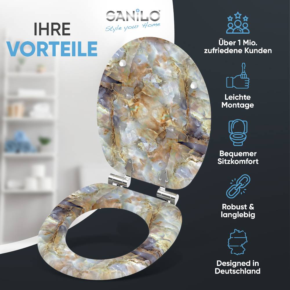 Sanilo WC-Sitz mit Absenkautomatik Marmor Braun - Premium Toilettendeckel direkt vom Hersteller