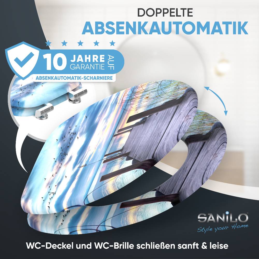 Sanilo WC-Sitz mit Absenkautomatik Sunset - Premium Toilettendeckel direkt vom Hersteller Günstiger Verkauf