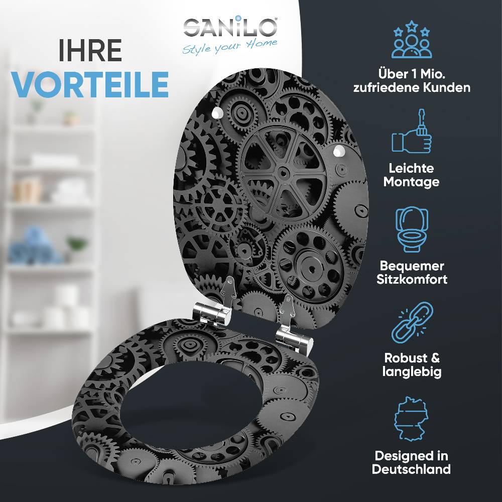 Sanilo WC-Sitz mit Absenkautomatik Gears - Premium Toilettendeckel direkt vom Hersteller
