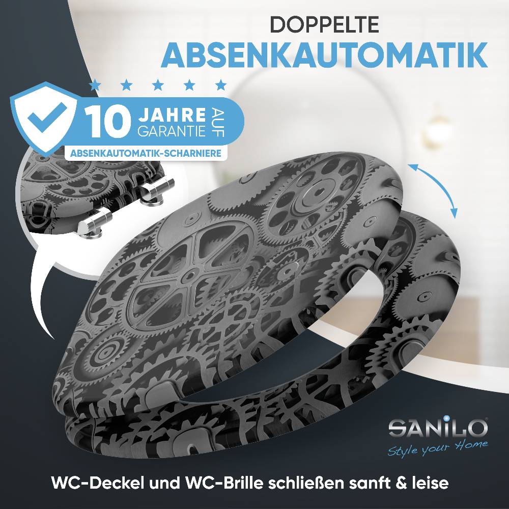 Sanilo WC-Sitz mit Absenkautomatik Gears - Premium Toilettendeckel direkt vom Hersteller Fabrikverkauf
