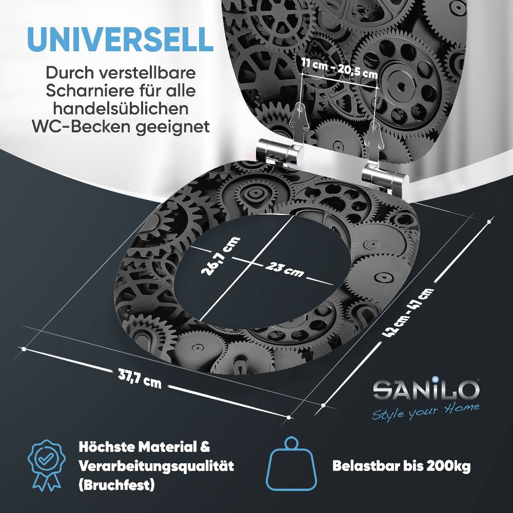Sanilo WC-Sitz mit Absenkautomatik Gears - Premium Toilettendeckel direkt vom Hersteller Fabrikverkauf