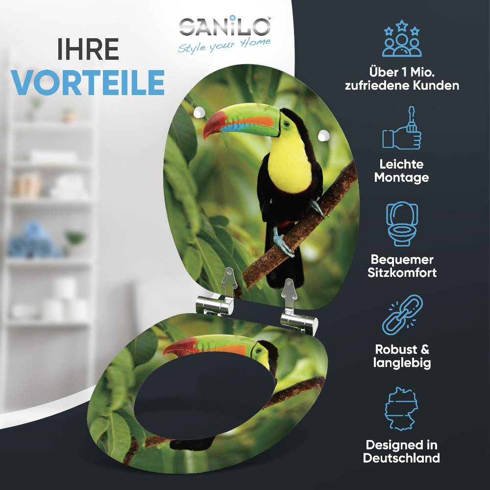 Sanilo WC-Sitz mit Absenkautomatik Toucan - Premium Toilettendeckel direkt vom Hersteller