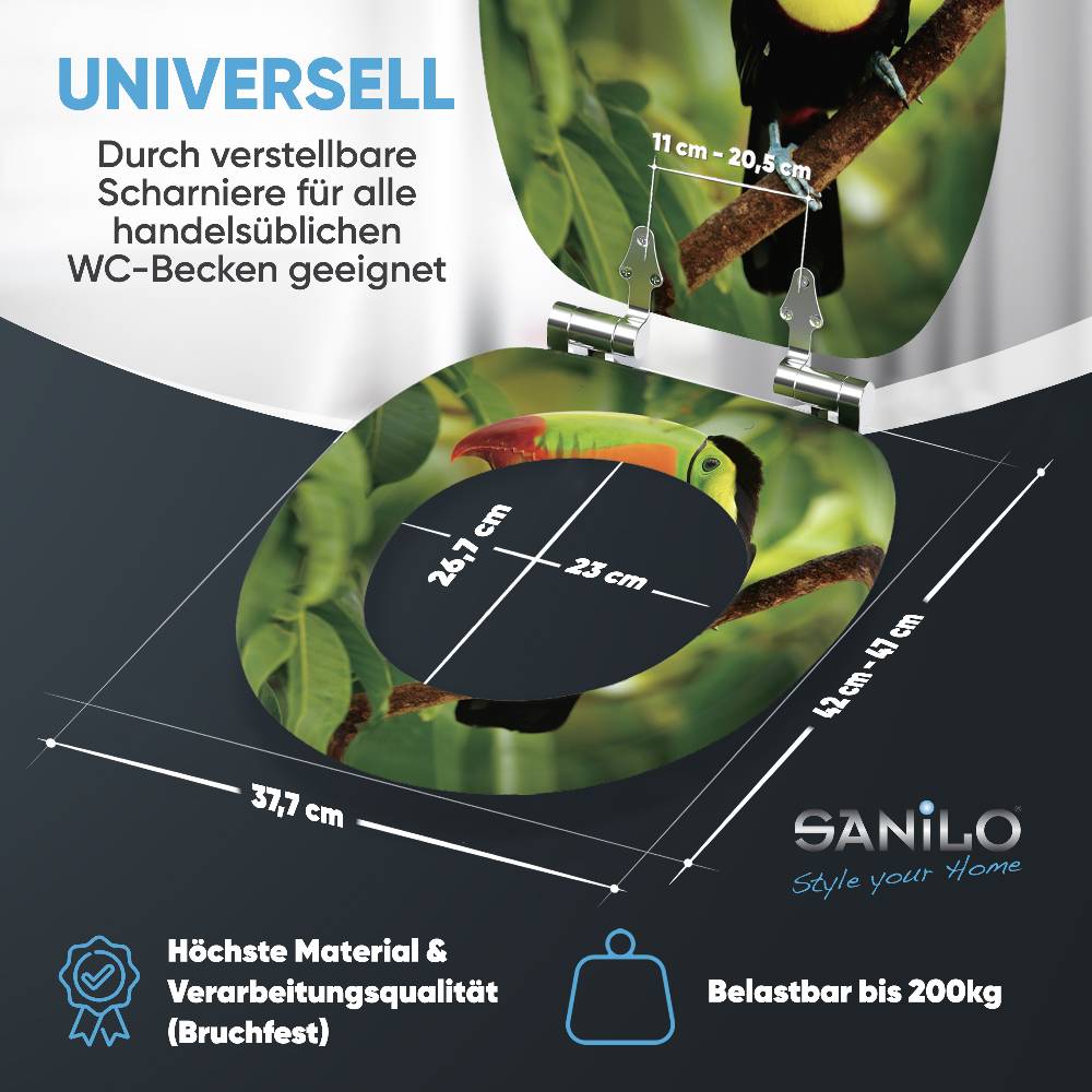 Sanilo WC-Sitz mit Absenkautomatik Toucan - Premium Toilettendeckel direkt vom Hersteller Blitzverkäufe