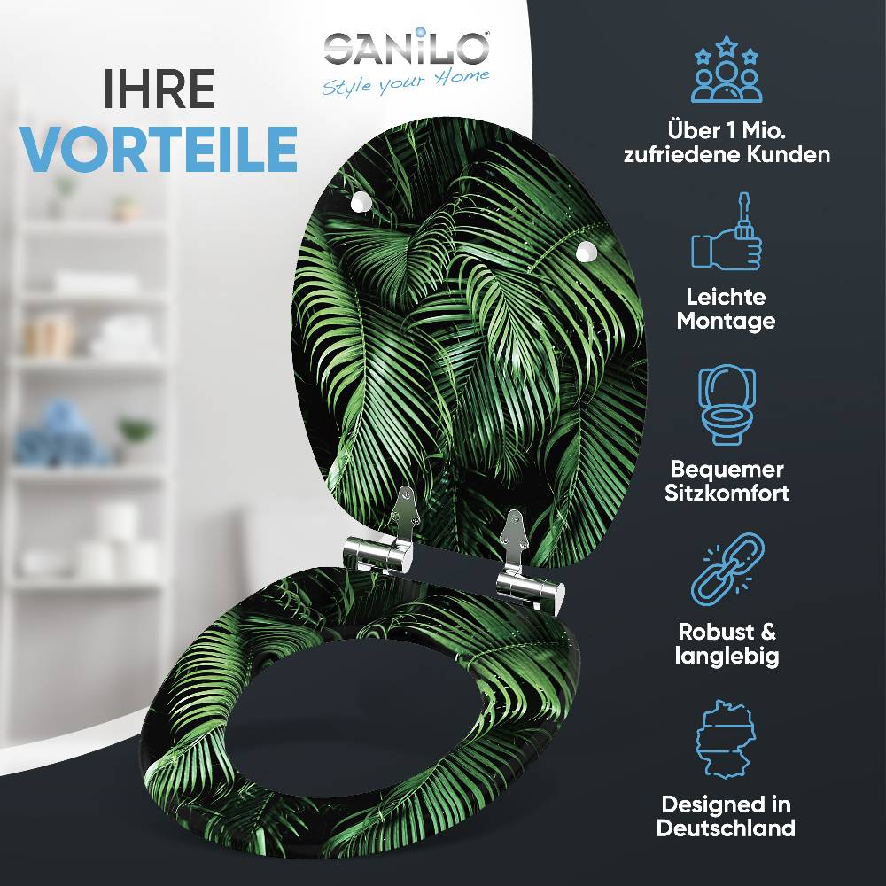 Sanilo WC-Sitz mit Absenkautomatik Palmdream - Premium Toilettendeckel direkt vom Hersteller