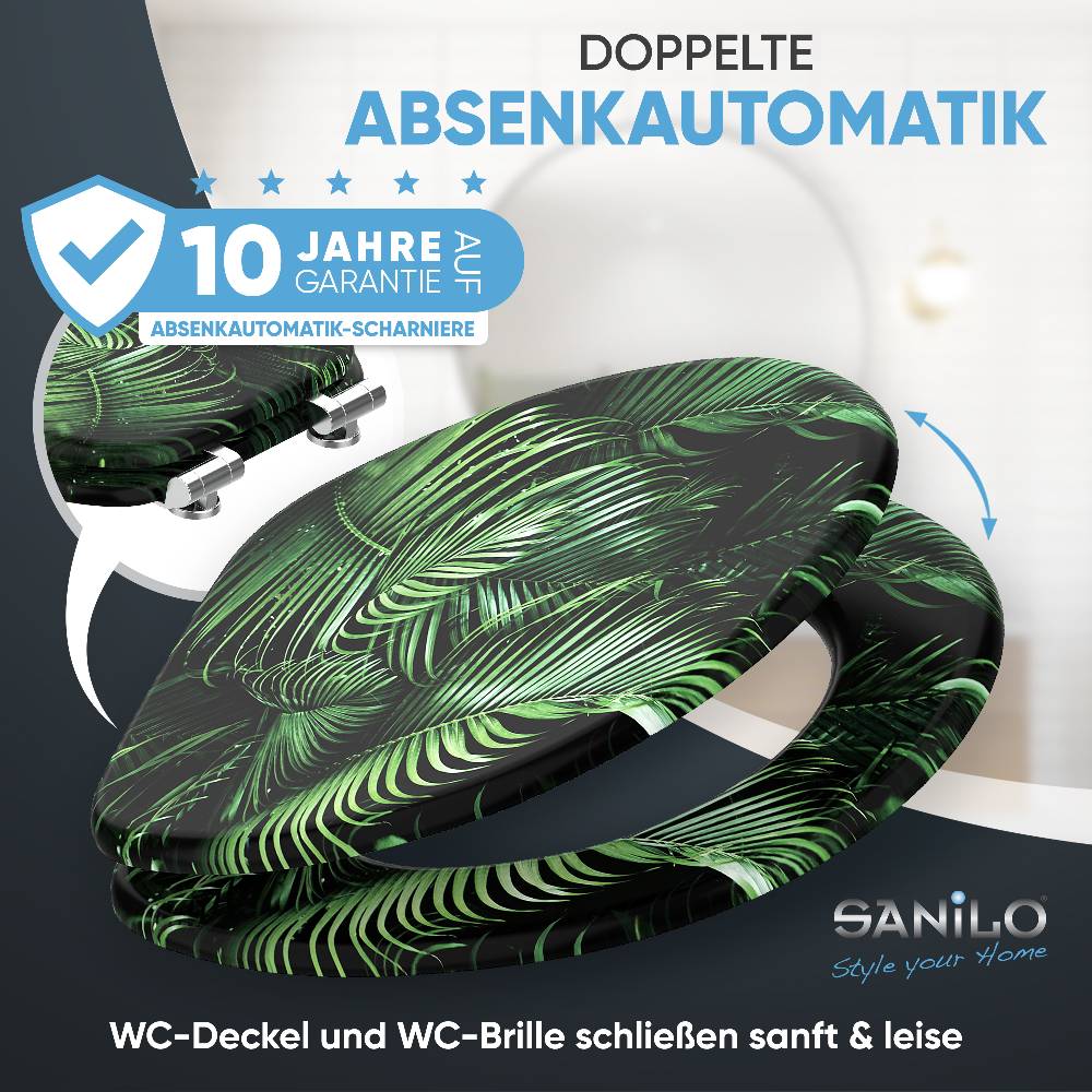 Sanilo WC-Sitz mit Absenkautomatik Palmdream - Premium Toilettendeckel direkt vom Hersteller Kostenloser Versand